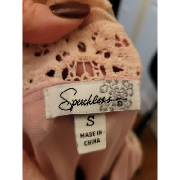 Speechless Pink Gray Faux Wrap Lace Babydoll Mini Dress S Coquette Boho 2010 - Picture 10 of 10